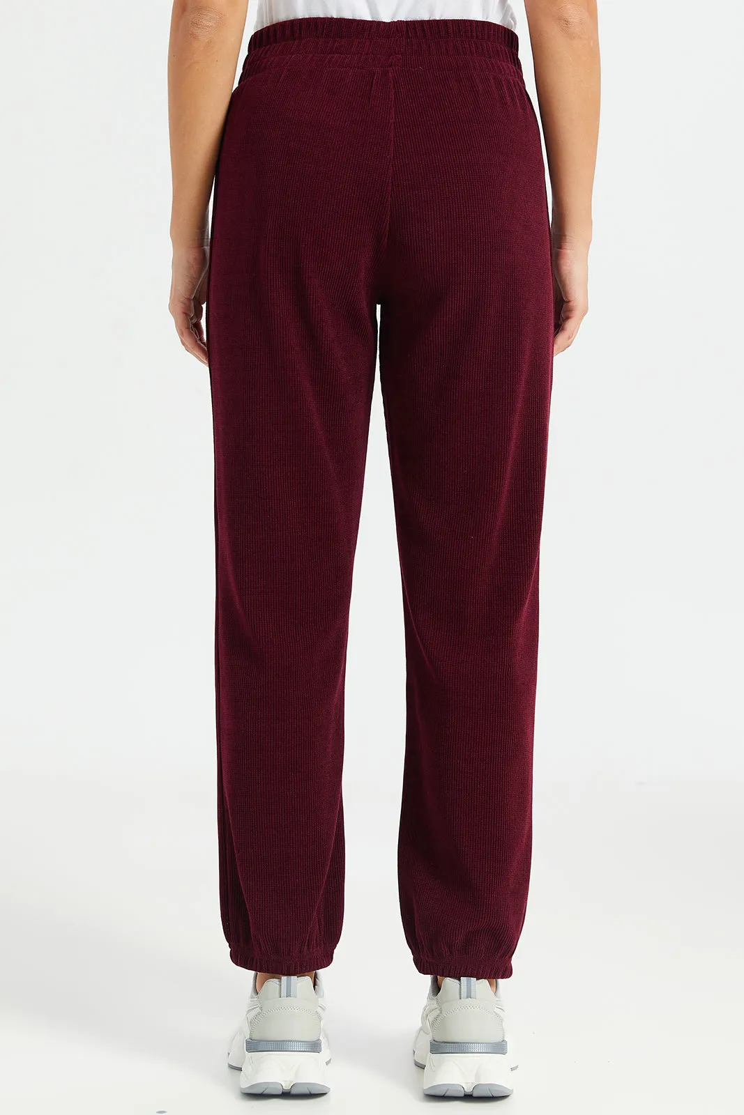 Women Burgundy Plain Joggers